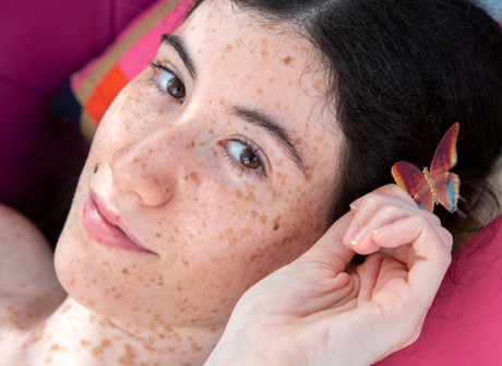 Freckled pale skin beauty Elysa undressing and posing nude - 14 of 16