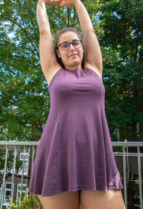 Cute chubby amateur Chelsea K showing hairy pussy on yoga mat - 2 of 12