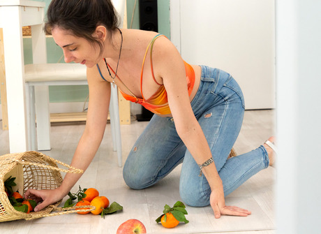 Petite brunette Alicia G peeling off jeans and teasing naked in mirror